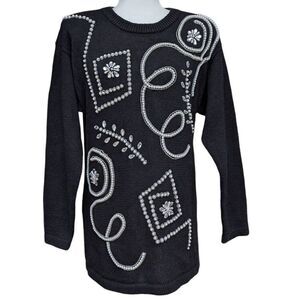 Victoria Harbour Black Sweater Pearl Beaded Embellished Shoulder Pads Size S